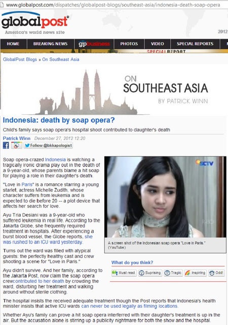 Media AS soroti kematian Ayu dan syuting sinetron di ICU (death by soap opera?) 1