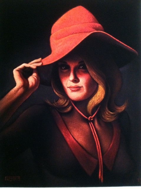 Woman In A Red Hat (Oil on Velour) Woman In A Red Hat Painting