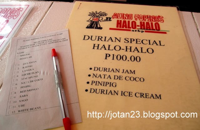 Aling Foping's halo halo menu - 