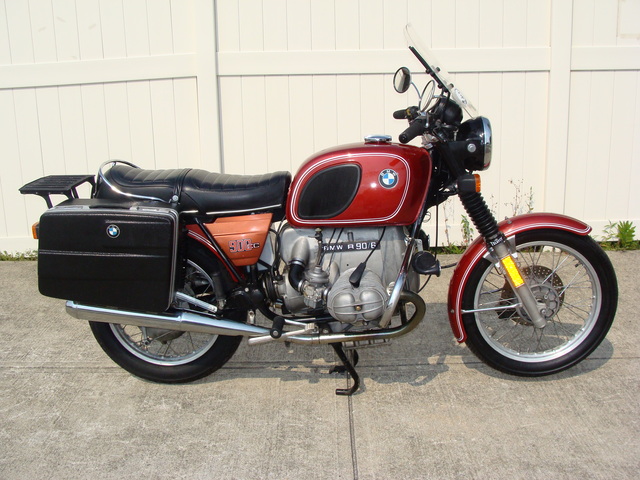 4964226 '75 R90-6, Copper. 016 SOLD.....4964226 1976 BMW R90/6, Copper. 24 Ltr Fuel Tank, BMW expanded tool kit, Ownerâ€™s Manual, Olympic Saddlebags on Krauser Mounts with Tail Rack,  Koni Shocks, Telefix Fork Brace, Progressive lower Fork Brace, Metzeller Tires, Extended Oil Pan, sma