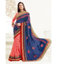 blue and salmon saree highlifefashion