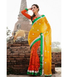 deep orange and yellow saree highlifefashion