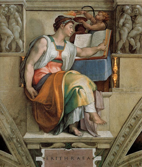 Michelangelo-Buonarroti-Ereathrean-Sibyl LOST MASTERPIECE (Renaissance Painting Discovery) A Roman Court