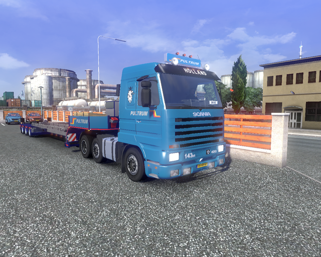 ets2 Scania 143M 420 6x2 + Dieplader (leeg) Pultum prive skin ets2