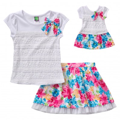 "Blossom Flowers" Skirt Set with Matching Outfit Matching Clothes