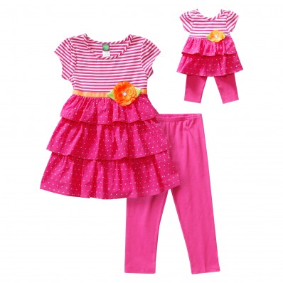 "Pink Pop" Tiered Legging Set with Matching Outfit Matching Clothes
