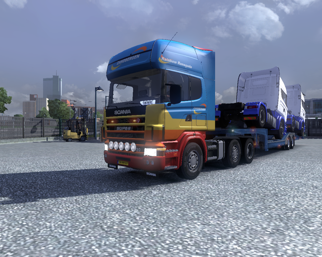 ets2 Scania 124L 6x2 + Trailer met scania's Zandbe prive skin ets2