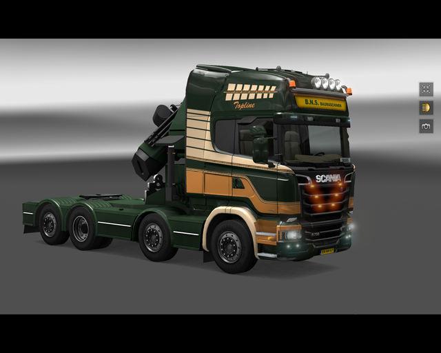 ets2 Scania R730 V8 + kraan + exptioneel trailer B prive skin ets2