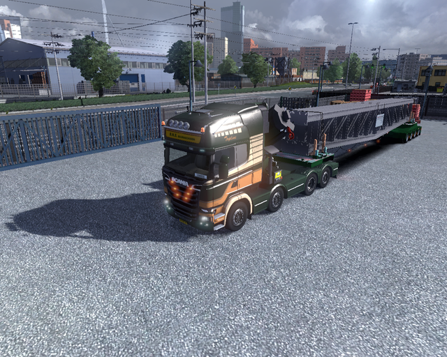 ets2 Scania R730 V8 + kraan + exptioneel trailer B prive skin ets2