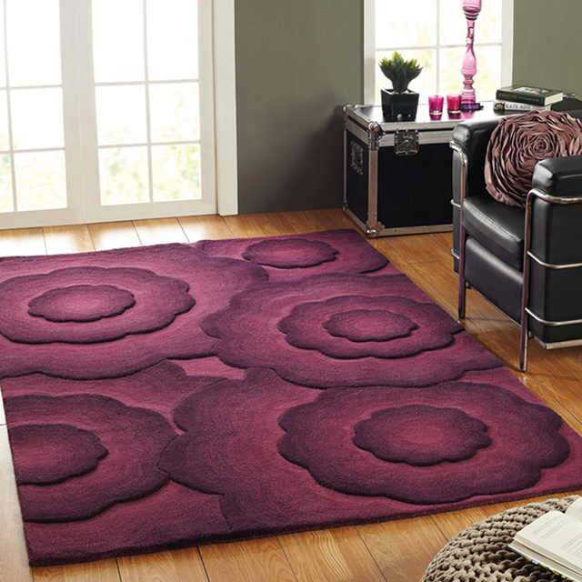 Wool Rug with Purple Texture Carpets 