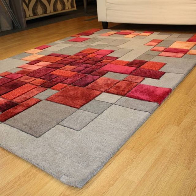 Wool Rugs with Red Grey Pixel Carpets 