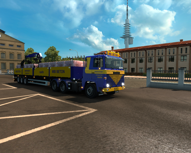 ets2 Scania 141 V8 6x4 + steen trailer Raamsman Tr prive skin ets2