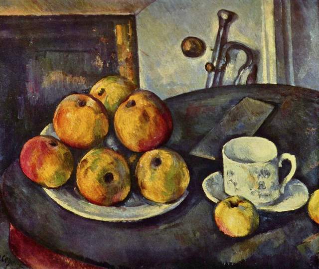Angular round table still-life-with-apples-1894 Cezanne