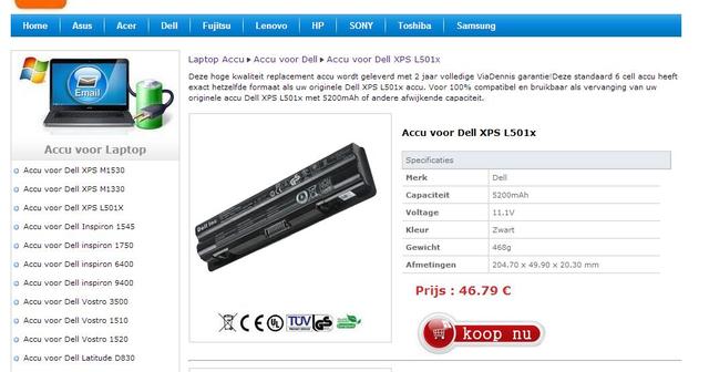 Accu voor Dell XPS L501X koopaccu