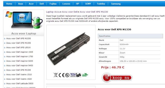 Accu voor Dell XPS M1330 koopaccu