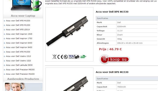 Accu voor Dell XPS M1530 koopaccu