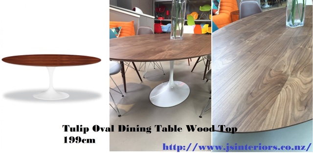 Tulip Oval Dining Table Wood Top 199cm Picture Box