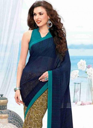 Cobalt Blue Color Georgette Printed Sarees Online  Picture Box