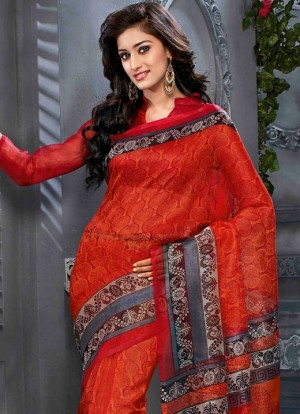 Orange Color Daily Wear Sarees Online Shopping wit Picture Box