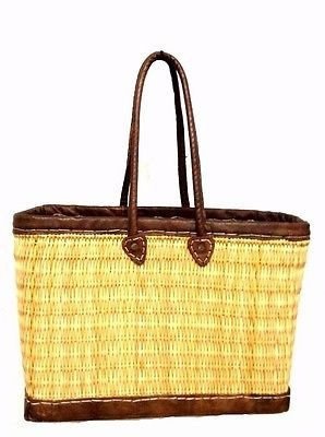 Moroccan Straw Tote Bag Leather Handles Shopping Picture Box