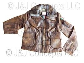 Ladies Brown Leather Flying Jacket Size M Picture Box