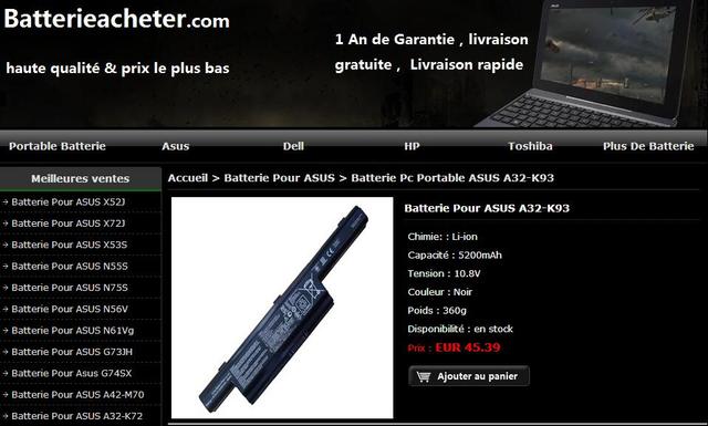 ASUS A32-K93 Batterie batterieacheter