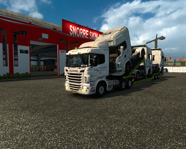 ets2 Scania R 4x2 + autotrailer Met 3 scania's Zan prive skin ets2