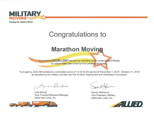 Miltiary-Moving-Excellence Marathon Moving