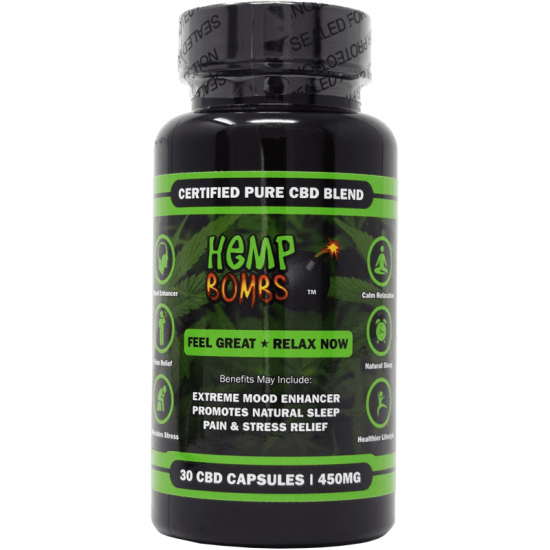 HempBombs 30 Count 450mg CBD Capsules Picture Box