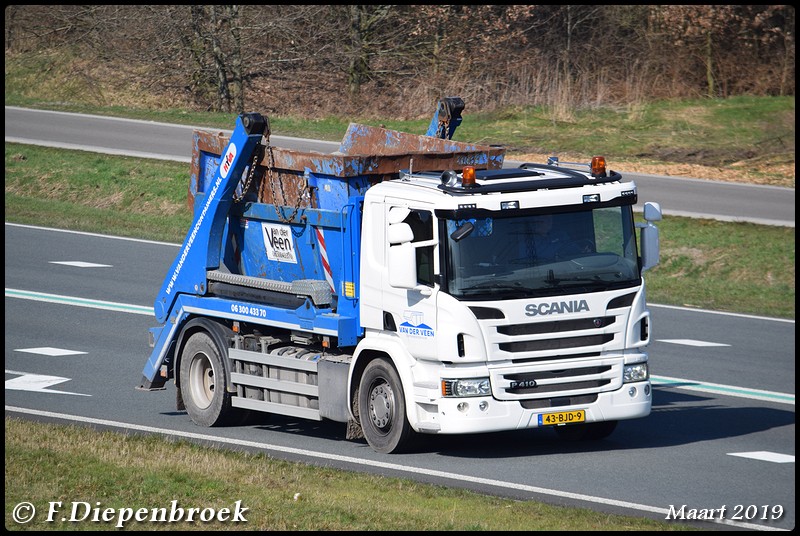 43-BJD-9 Scania P410 van der veen containerverhuur - Rijdende auto's 2019