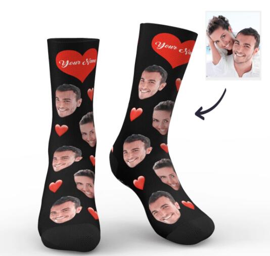 CUSTOM PHOTO SOCKS HEART WITH YOUR TEXT Photo Socks