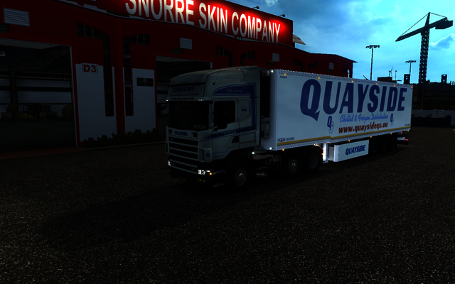 ets2 Scania 144L 6x2 + Gray Adams koeltrailer Quay ETS2 open