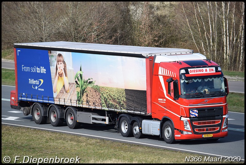 51-BJF-4 Volvo FH4 Giesing en ZN2-BorderMaker - Rijdende auto's 2020