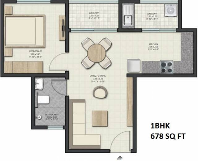 Sobha Dream Gardens 1 BHK Apartment Unit Plan 1 - Picture Box