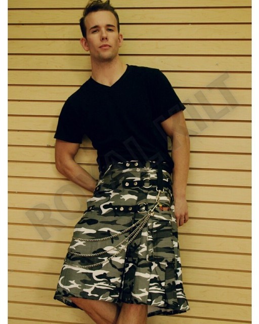 Grey Camouflage Kilt with Silver Chains kilts for men