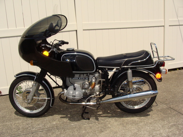 DSC02112 2999030 - 1973 BMW R75/5 LWB. BLACK. Large tank, Very clean & original, Matching Numbers. Hannigan Touring Fairing. New tires & much more!