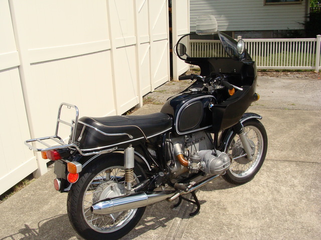 DSC02128 2999030 - 1973 BMW R75/5 LWB. BLACK. Large tank, Very clean & original, Matching Numbers. Hannigan Touring Fairing. New tires & much more!