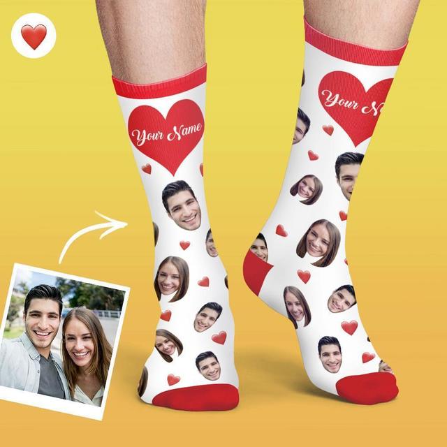Personalised Face And Name On Socks Heart Custom Photo Gifts