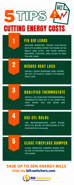 5 Tips - Cut Your Energy Bills Infographics