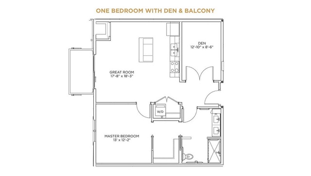 One Bedroom with Den and Balcony Floor Plan - apar Grand Living At Indian Creek