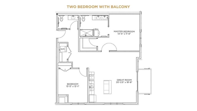 Two Bedroom with Balcony Floor Plan - senior livin Grand Living At Indian Creek