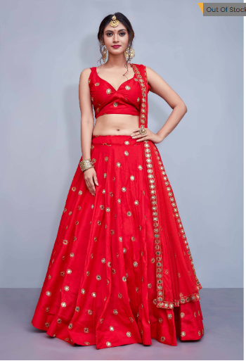 ethnicplus9 Buy Readymade Red Mirror Work Taffeta Silk Party Wear Lehenga Choli With Dupatta Online from EthnicPlus for â‚¹4,099.00