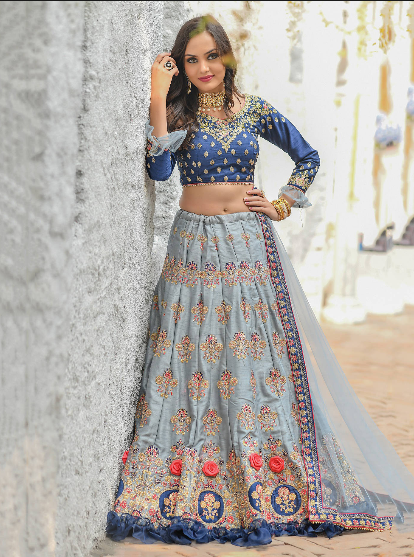 ethnicplus Buy Blue Silk Ruffle Lehenga Online from EthnicPlus for â‚¹4,749.00