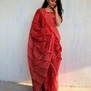 RED BLOCK PRINTED COTTON MULMUL SAREE-BUTTERFLYGIRLS