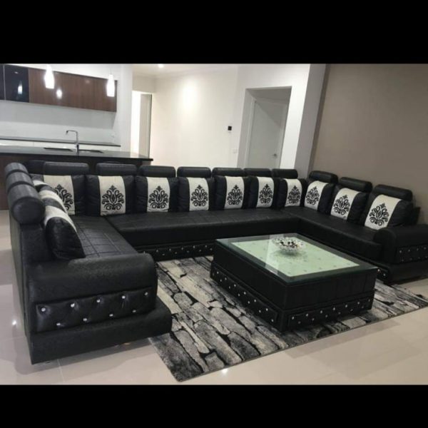 Black with White Patch Sofa Set Punjab Furniture