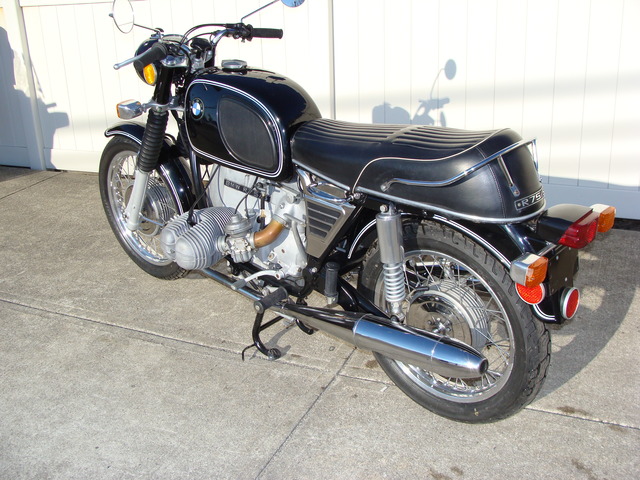 DSC02536 2999030 - 1973 BMW R75/5 LWB. BLACK. Large tank, Very clean & original, Matching Numbers. Hannigan Touring Fairing. New tires & much more!