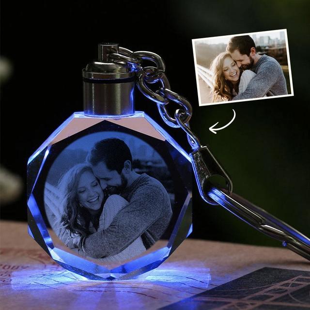 Porte-clés en cristal personnalisé - Couple Lampe Lune Photo