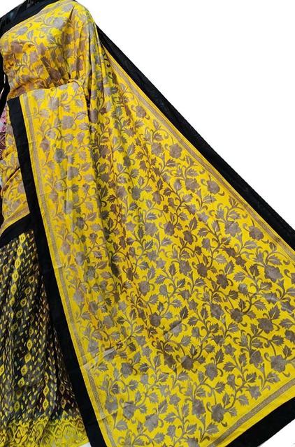 LWPS1K3LN1031712 Black and Yellow Hand Embroidered Daily Wear Saree