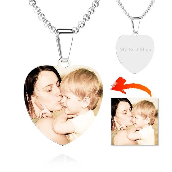 Stainless Steel Photo Heart Tag Necklace Engraved  yourphotonecklace