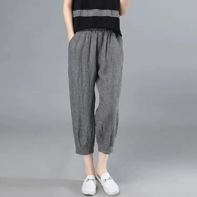 Bohemian Plaid Linen Pockets Summer Pants Linen Pant sfor women